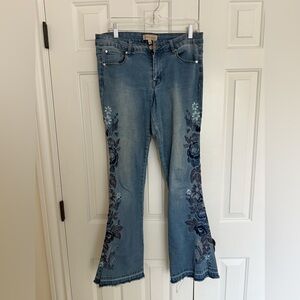 Philosophy Blue Floral embroidered flare Jeans